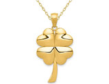 14K Yellow Gold Polished Clover Leaf Heart Pendant Necklace with Chain